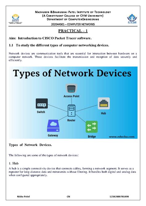 Computer Networks Practical 1: Introduction to Networking Devices and ...