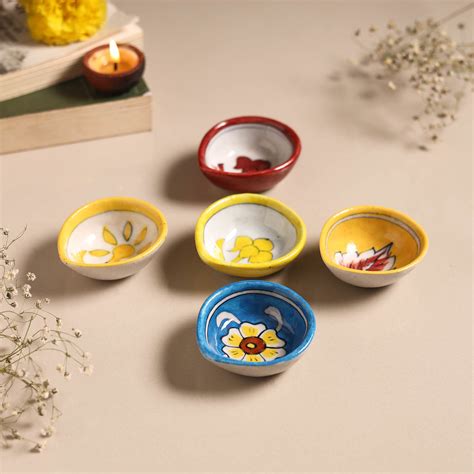 Original Blue Pottery Ceramic Diyas (Set of 5) – iTokri आई.टोकरी