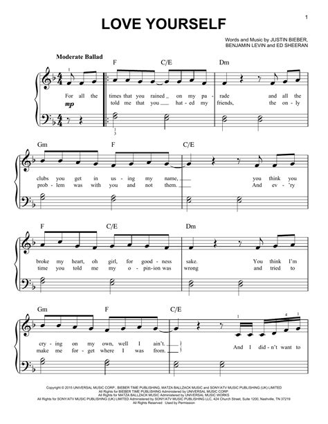 Love Yourself sheet music by Justin Bieber (Easy Piano – 165108)