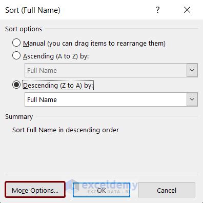 Image result for Excel Sort Options