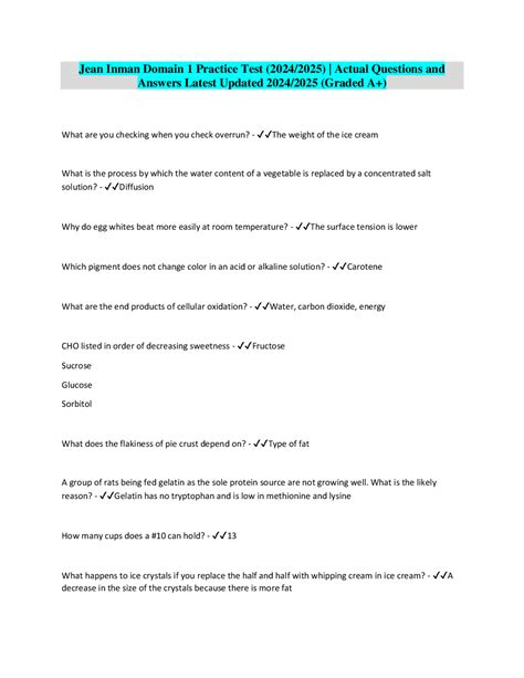Jean Inman Domain 1 Practice Test (2024/2025) | Actual Questions and ...
