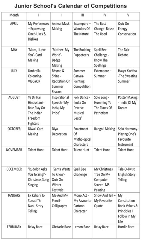 calendar of competition