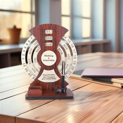 Premium Bamboo Desk Organizer with Lifetime Calendar, Clock & Pen Stand ...