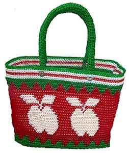 IVM Handmade Plastic Wire Crochet Koodai Bag (Red, Medium, 25L x 13W x ...