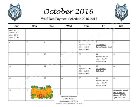 2016 - 2017 Wolf Den Payment Calendar | Moore Public Schools - Moore, OK