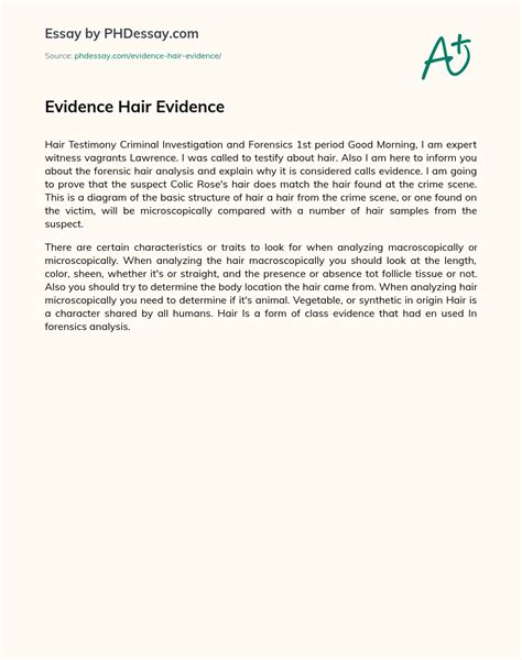 Evidence Hair Evidence Analysis Essay Example (200 Words) - PHDessay.com