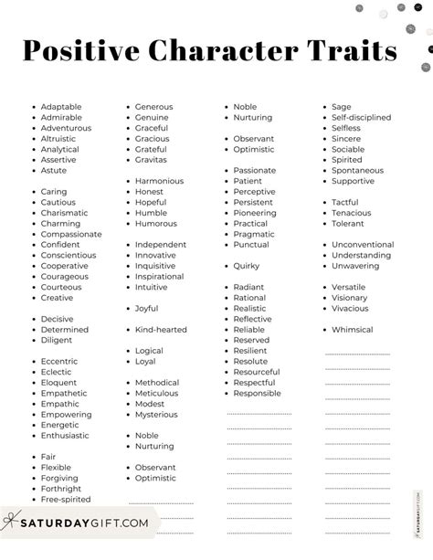 Positive Character Traits List - 100 Good Qualities & Examples | SaturdayGift