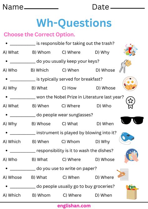 Question Words Worksheet For Grade 1 Or 2 - Wh Questions Exercises For ...