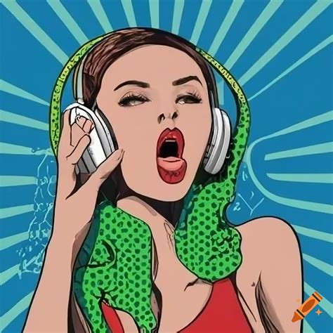 Pop-art illustration of a girl listening to music on Craiyon