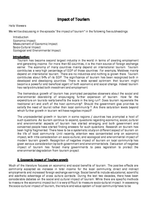 Impact of Tourism - ImpactofTourism Hello Viewers We will be discussing ...