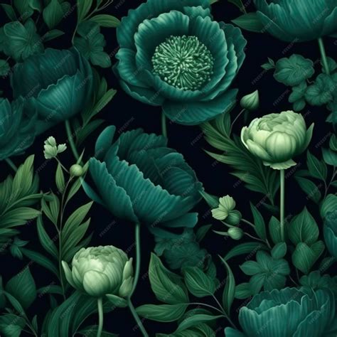 Premium AI Image | Photo seamless pattern with dark green flowers
