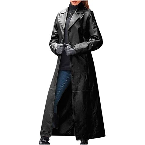 Dezsed Women's Faux Leather Jackets Long Trench Coat Clearance Women's ...