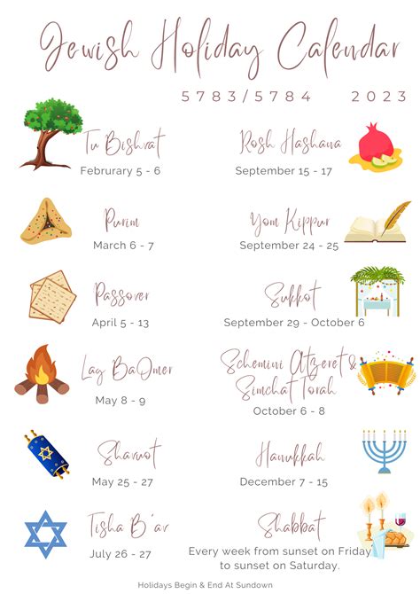 Jewish Holiday Calendar 2026 2024-2025 New Jewish Holiday Calendar ...