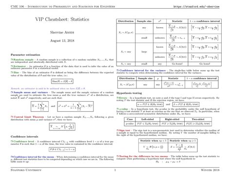 7. Statistics Cheat Sheet - CME 106 – Introduction to Probability and ...