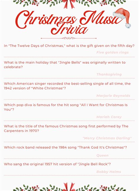 Christmas Song Trivia Game - 15 Free PDF Printables | Printablee