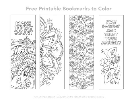 Free Printable Bookmarks to color with intricate designs