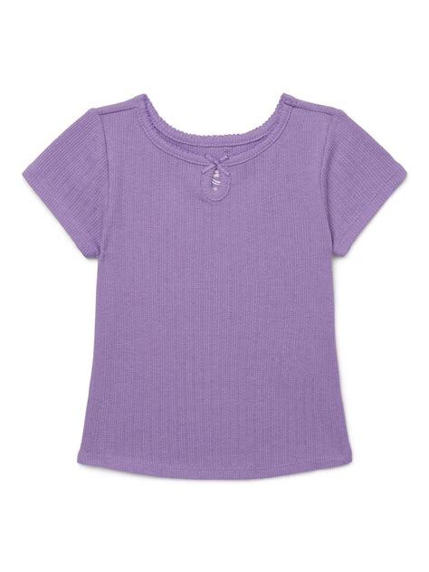 Wonder Nation Girls Ribbed Pointelle Keyhole T-Shirt, Sizes 4-18 & Plus ...