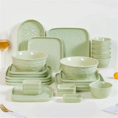 Sage Green Textured 27-Piece Dinner Set For 6 Online - Premium Dinner ...