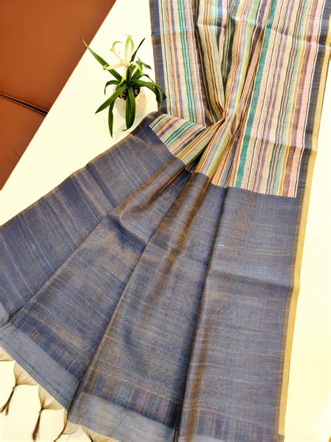 Tissue Tussar Zari Multicolor Saree - BLUE – Ethnusvilla