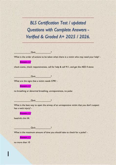 BLS Certification Test / updated Questions with Complete Answers ...