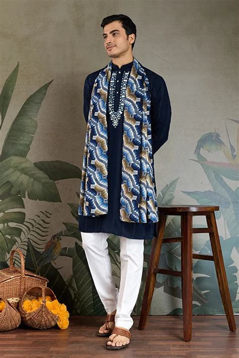 Elegant Navy Blue Mens Wear Kurta Set with Dupatta – Mahi fab