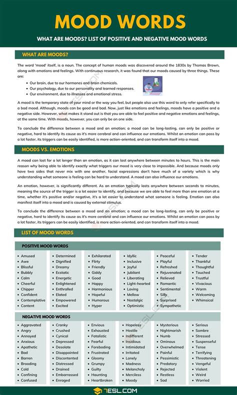 Mood Words: 121 Words to Describe Moods in English • 7ESL