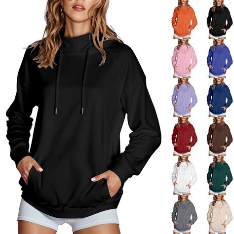 BiZtdJrK Mock Neck Hoodie Women Basic Solid Long Sleeve Sweatshirts ...