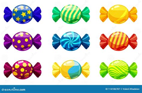 A Set of Sweet Candies in a Package of Different Colors, Vector. Illustration of Cartoon Style ...