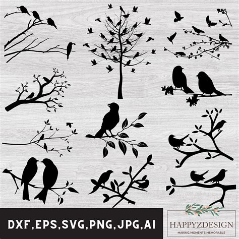 Bird on Branch Svg, Bird Tree Svg, Tree Branch Svg, Bird on Branches ...