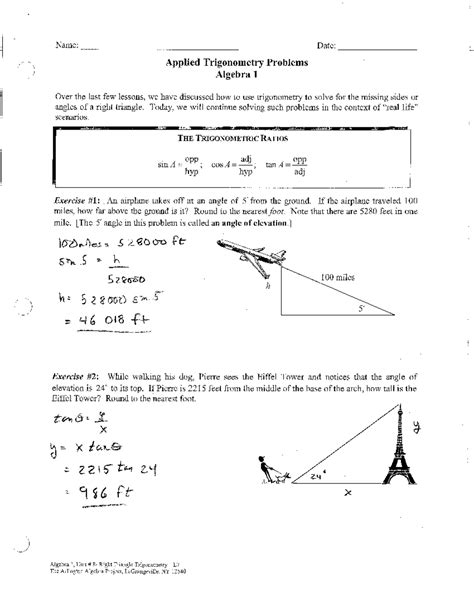 Trig practice pack answers - Name: Date: Applied Trigonometry Problems ...