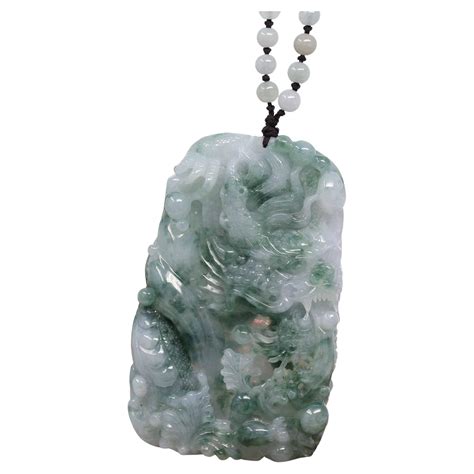 Natural Deep Blue Green Jadeite Jade "Roaring Tiger" Pendant Necklace for Men For Sale at 1stDibs