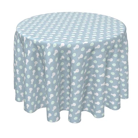 Round Tablecloth, 100% Polyester, 60" Round, Blue Patterned Bunnies & Eggs