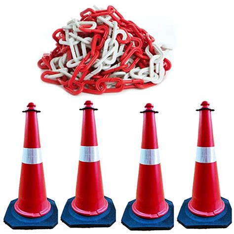 Roshan Plastic Road Safety Cone Rings and 4 Meter Chain (750 mm) - Pack ...