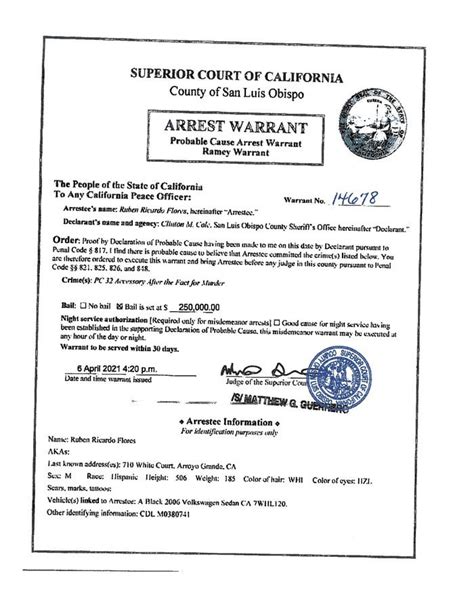 Ruben Flores Arrest Warrant : r/KristinSmart