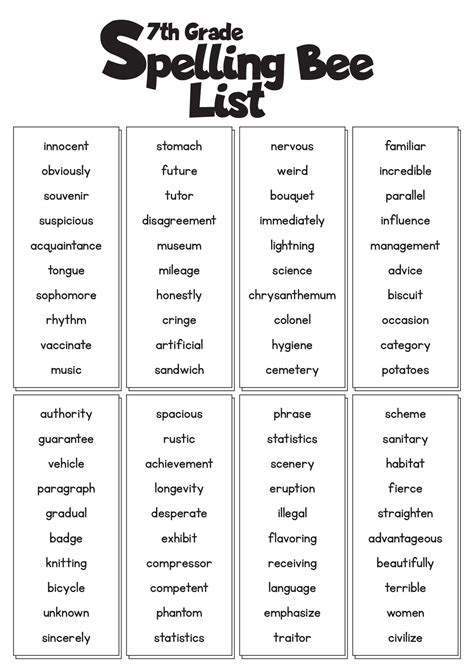 7th Grade Spelling Bee Word List | 7th grade spelling words, Hard ...
