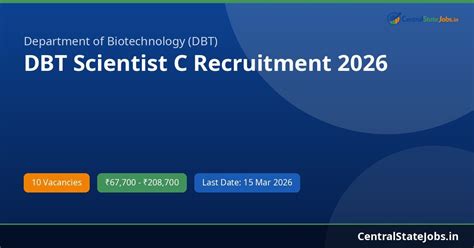 DBT Scientist C Recruitment 2026 | Central State Jobs