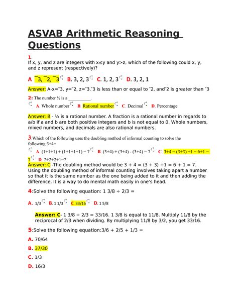Asvab Arithmetic Reasoning Questions - ASVAB Arithmetic Reasoning ...