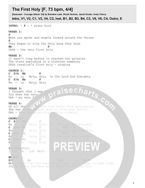 The First Holy Chords PDF (Seacoast / Caroline Faith) - PraiseCharts