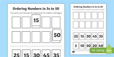 Ordering Numbers in 5s to 50 Activity (teacher made)