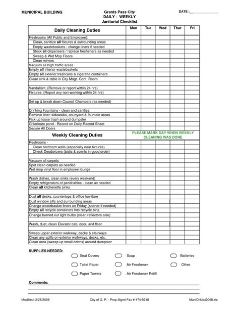 Commercial Cleaning Free Printable Janitorial Checklist Template Send ...