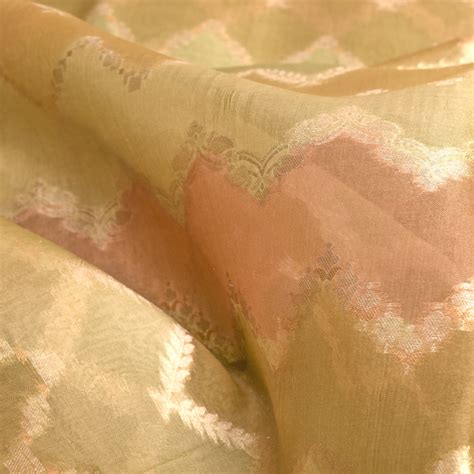 Elakkai Green Organza Fabric with Zig Zag Design