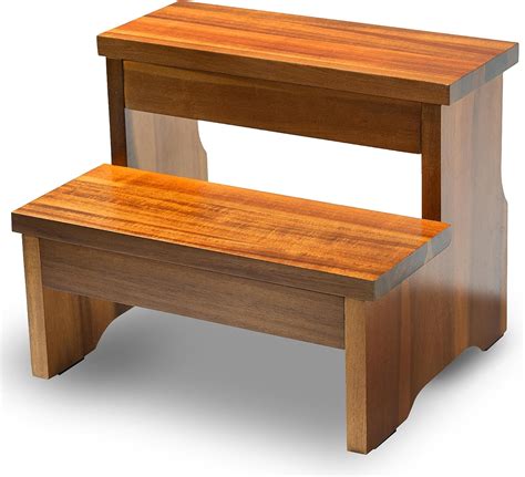 Wooden Two Step Stool, Heavy Duty 2-Step Ladder for Adults & Kids, Supports up to 450lbs for ...