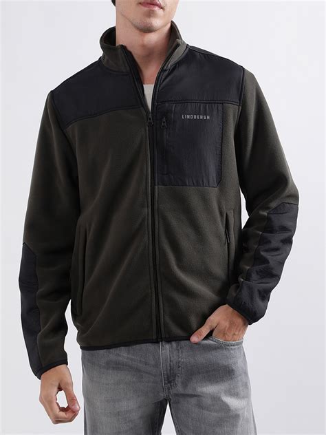Shop Lindbergh Men Green Solid Stand Collar Jacket Online – Iconic India