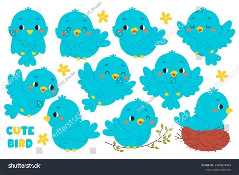Cute Little Blue Bird Cartoon Character Stock Vector (Royalty Free ...