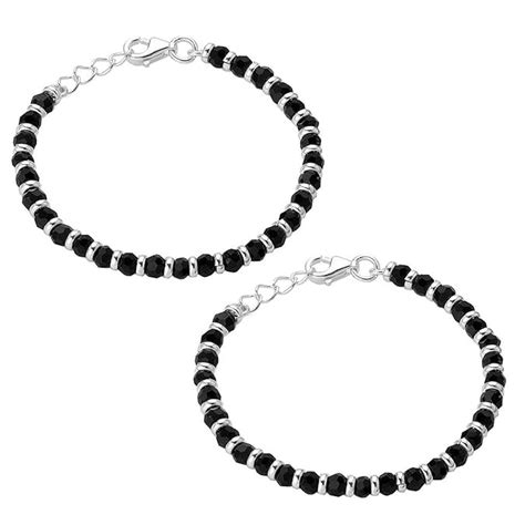 NEMICHAND JEWELS 925 Sterling Pure Silver(Chandi) Black Bead Crystal ...