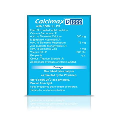 Calcimax D 1000 Tablet 30's Price, Uses, Side Effects, Composition ...