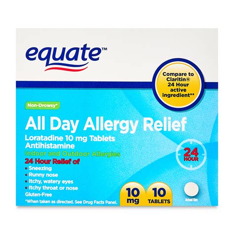 Equate Allergy Relief Loratadine Tablets 10 mg, Antihistamine, 10 Count - Walmart.com
