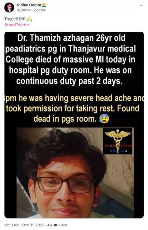 26-year-old Thanjavur Medical College Paediatrics Medico dies of heart ...