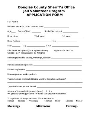 Jail Volunteer Program Doc Template | pdfFiller