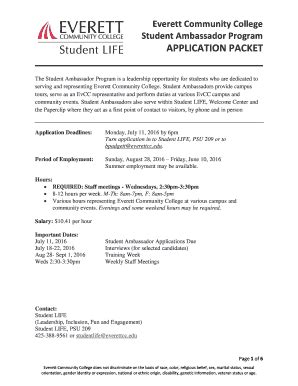 Fillable Online everettcc Everett Community College Student Ambassador ...
